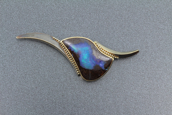 14k Two Tone Broach with Boulder Opal