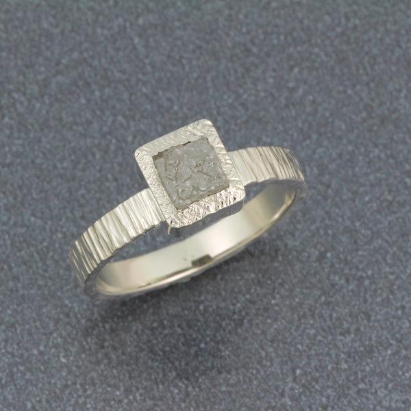 14k white gold ring with natural cube diamond